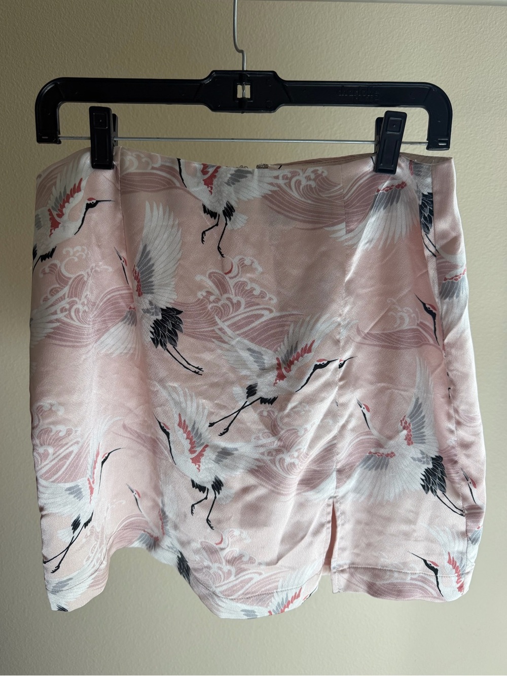 Forever 21 Pink Crane-Print Satin Mini Skirt